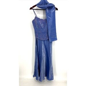 Vintage Rare Y2K 90s Fairy Floral Hand Beaded Shiny 3 Piece Dress Skirt Scarf M